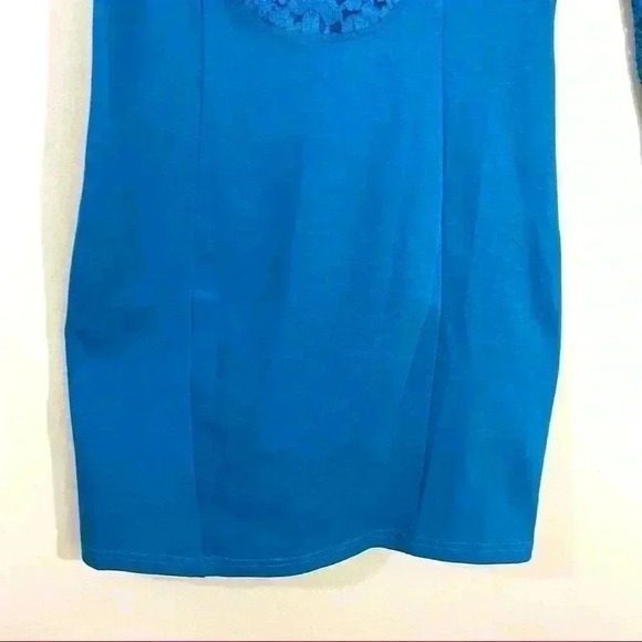 NWT Davi Dani 80’s Turquoise  Lace Long Sleeve Scoop Neck Mini Bodycon Dress (S) - Picture 11 of 12